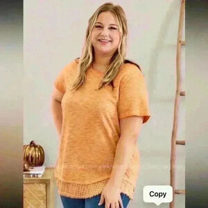 Cotton bleu brand orange mineral washed tunic with plaid hem detail‎ size medium